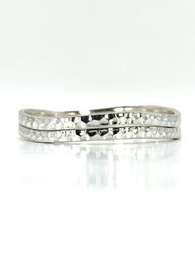 Silver Tone Hammered Stacking Bracelets set of 2